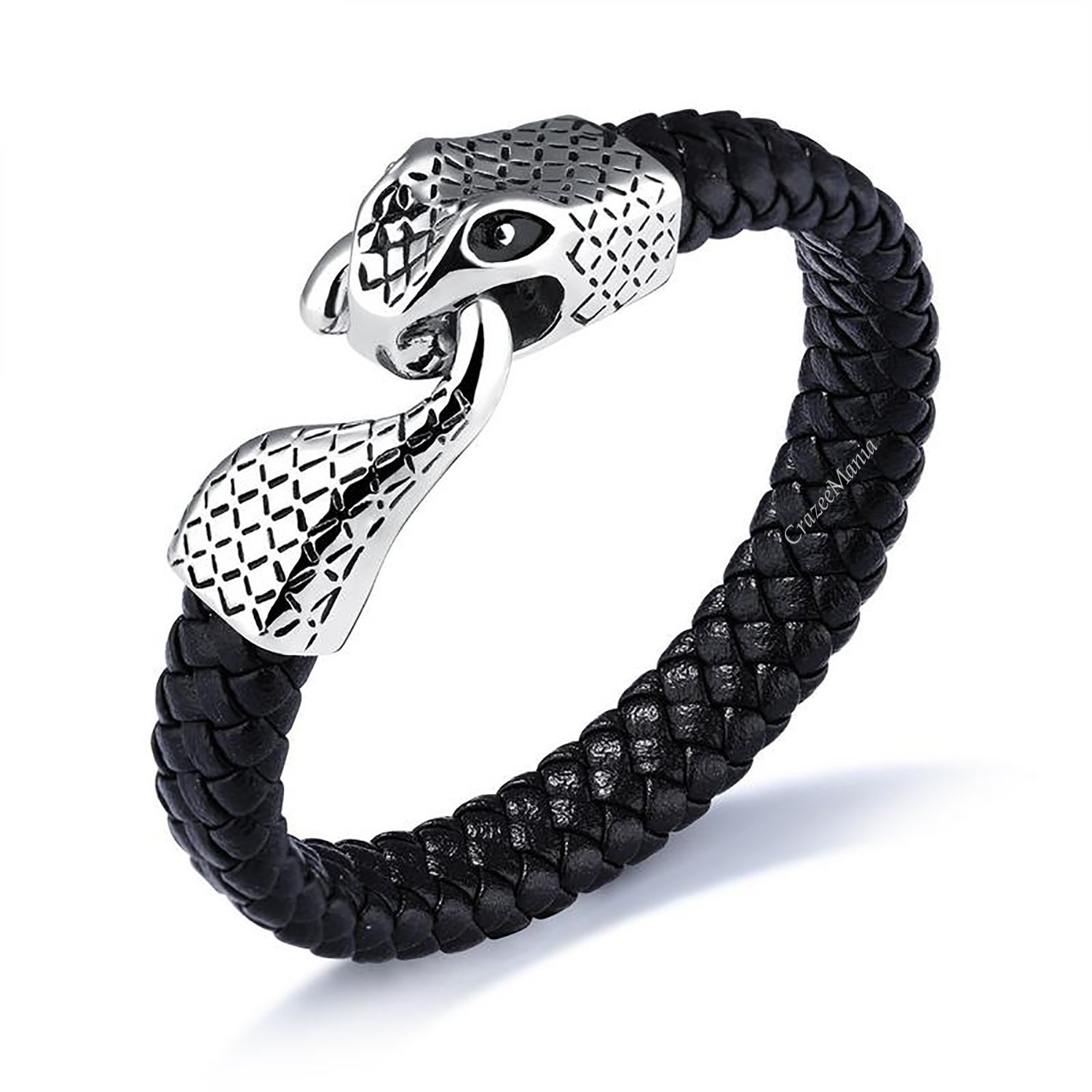 Young & Forever Stainless Steel Anti Tarnish Wristband for Men Stylish Casual Wedding Party Office Wear Religious Cross Symbol Bracelet for Boys Fancy Fashion Jewelry (Black Leather_Snake) (B07DVJGHT7) Amazon Price History, Amazon Price Tracker