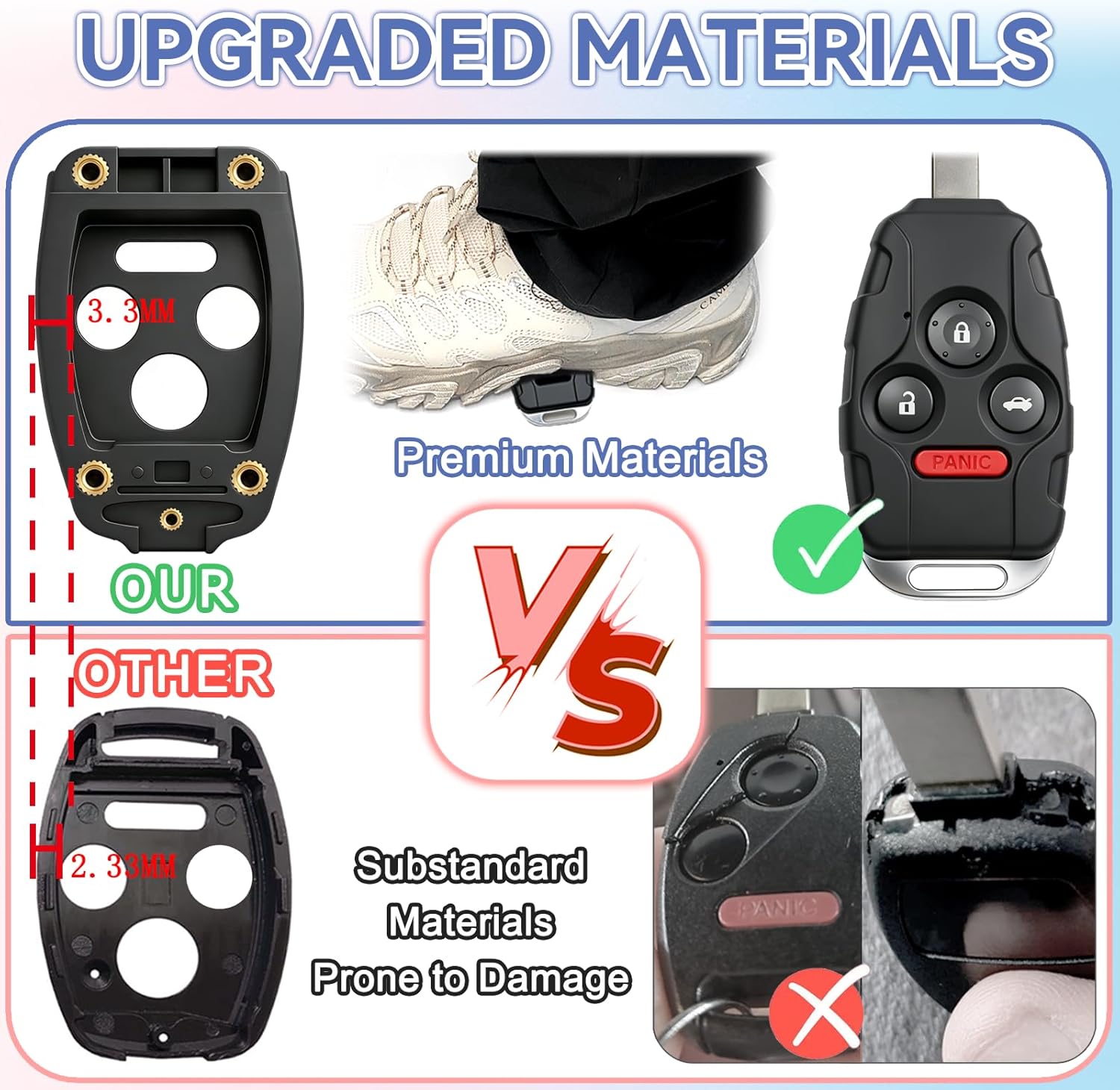 Key Fob Cover Shell Compatible with Honda Accord 2003-2012,Civic EX 2006-2013,Pilot 2009-2015,CR-V 2005-2006
