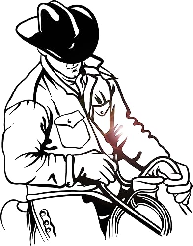 Vinyl Wall Decal Western Cowboy Rider Hat Texas Wild West Stickers Mural Large Decor (g4396) Black