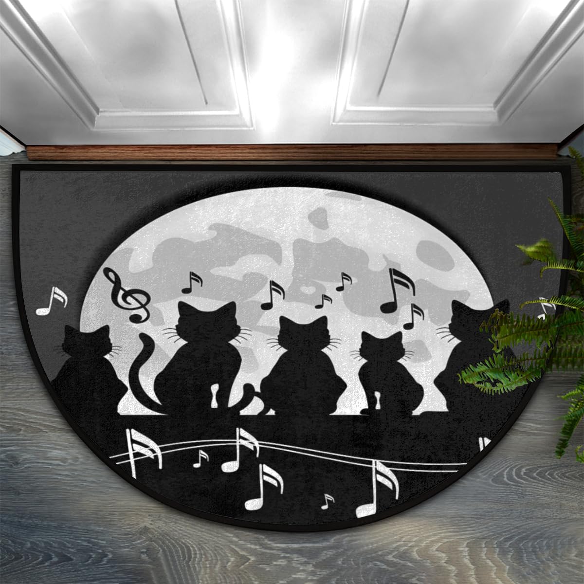 Mexpekil Felpudo semicircular de 61 x 91 cm, diseño de gato negro, absorbente, semicircular, antideslizante, lavable, para el interior de la cocina del hogar