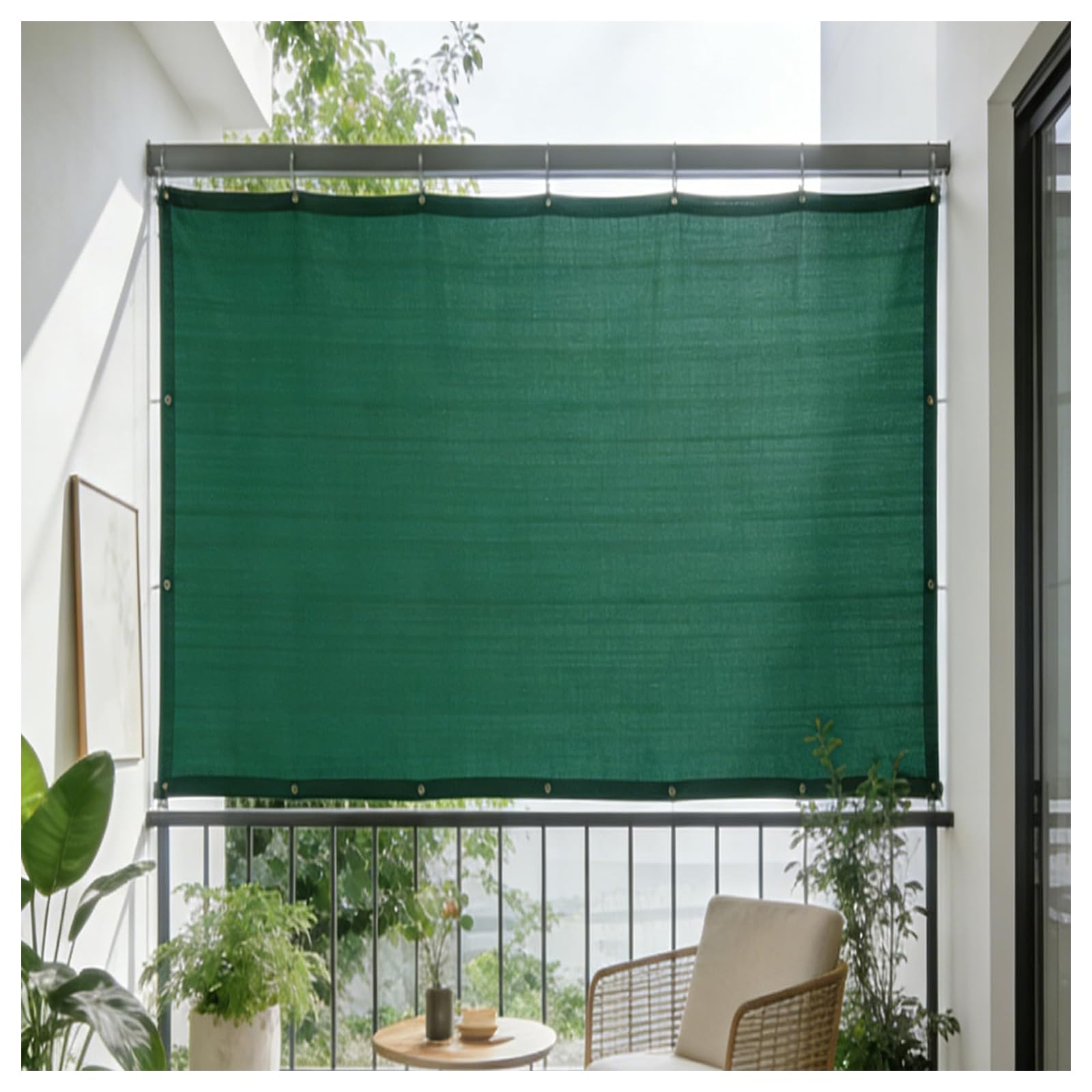 Toldo verde para exteriores para balcón, 90 % de protección UV, 5 x 8 m, malla para vallas, jardín, patio, cubierta impermeable duradera, fácil de instalar