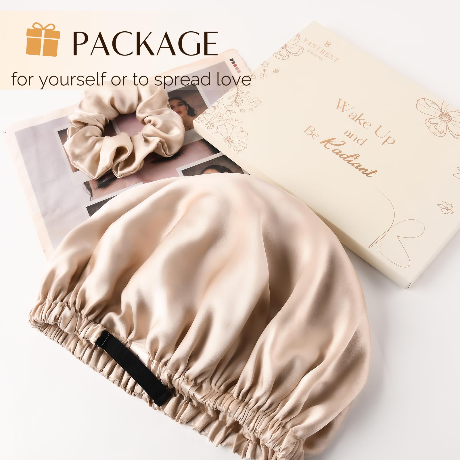 22 Momme 100% Mulberry Silk Sleep Cap Hair Bonnet with Scrunchie 22 Momme 100% Mulberry Silk Bonnet Hair Wrap for Sleeping  main image 3