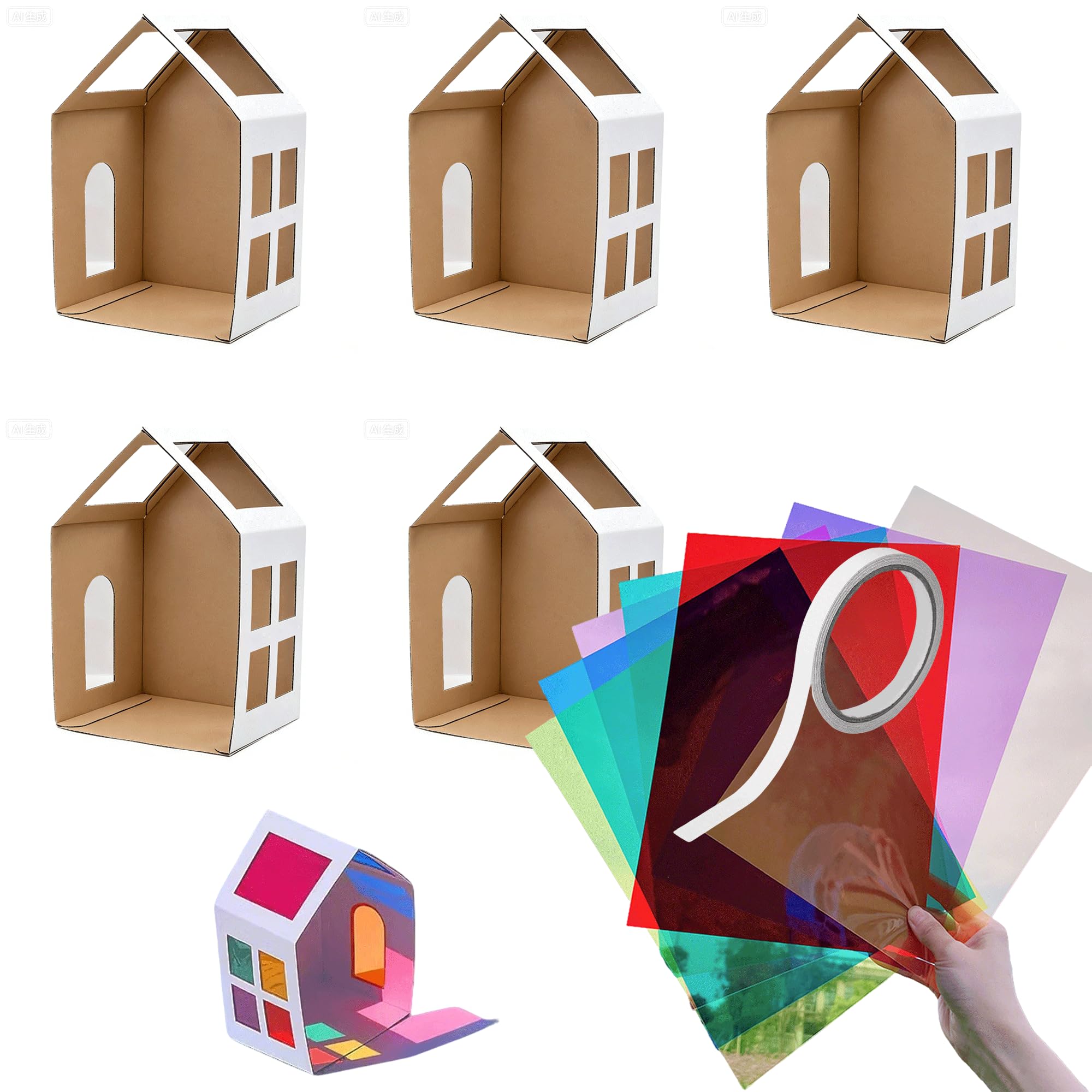 Maison carton miniature DIY avec vitrail en cellophane pour décoration de Noël