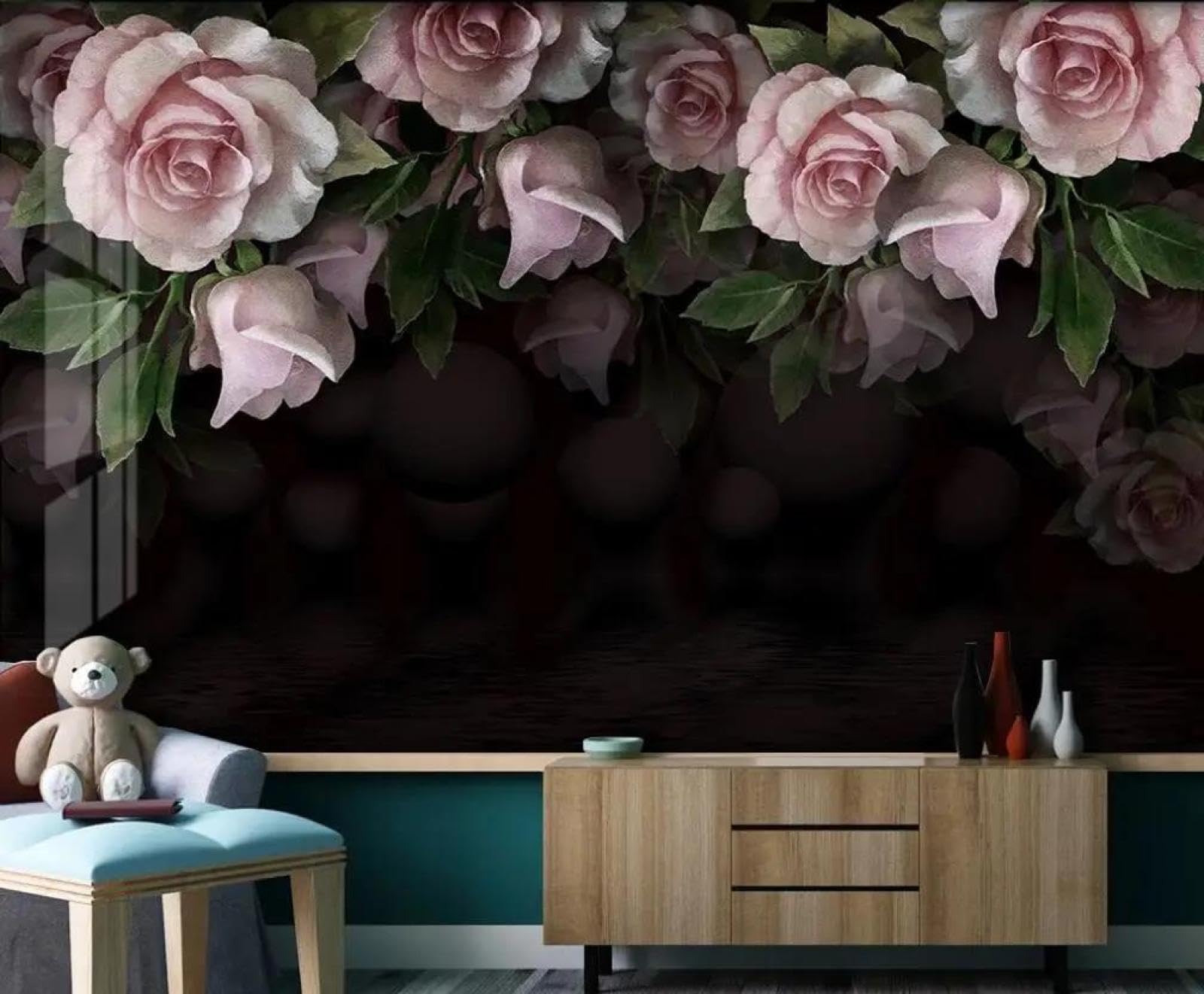 Papier peint 3D rose rose ILIYA intissé lavable et facile a poser pour mur de salon