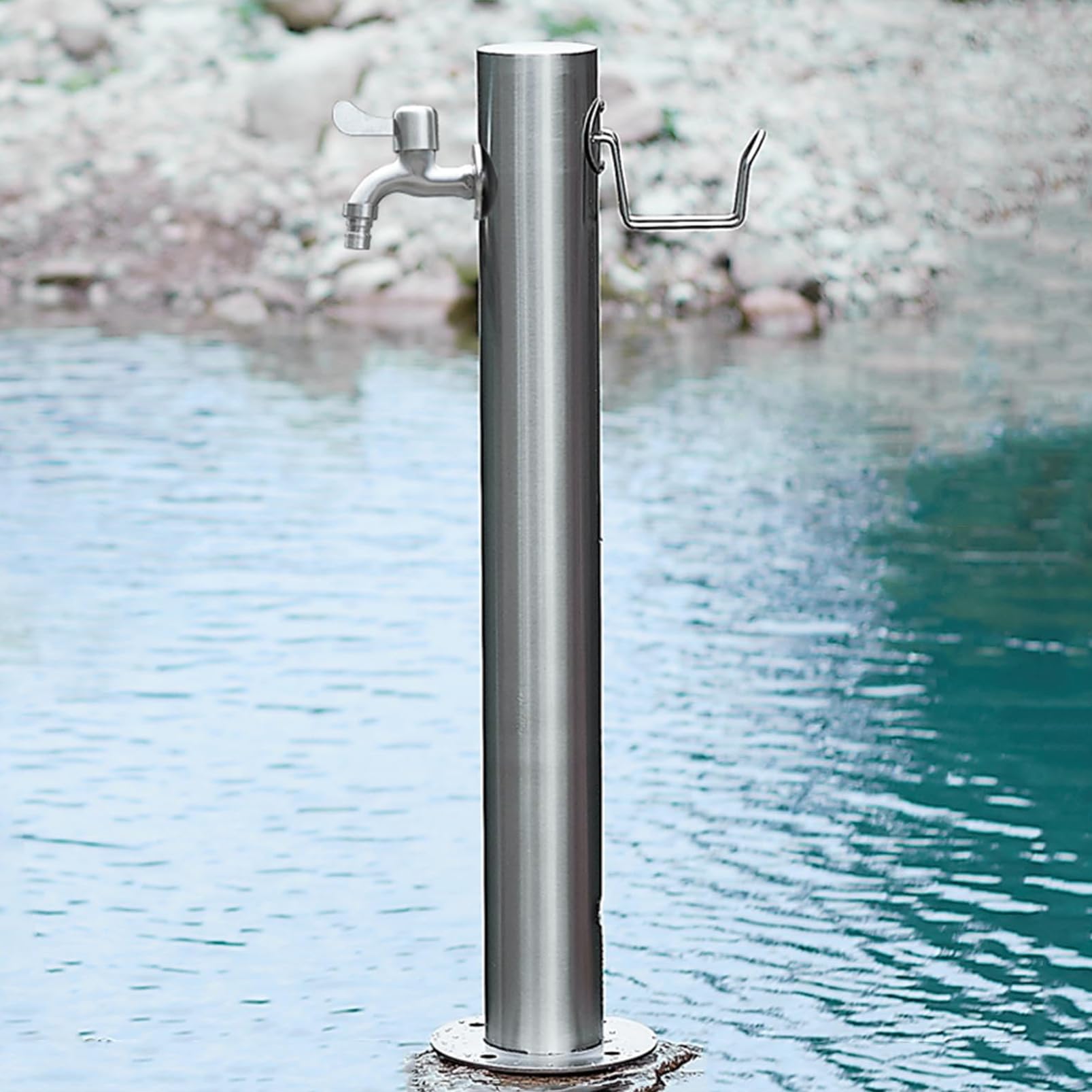 BHGFYXBS Garden Water Column Outdoor Faucet, Stainless Steel Cylindrical Vertical Garden Water Column, Vertical Faucet Hose Bracket For Lawn Irrigation And Cleaning,A-20.5CM×86CM