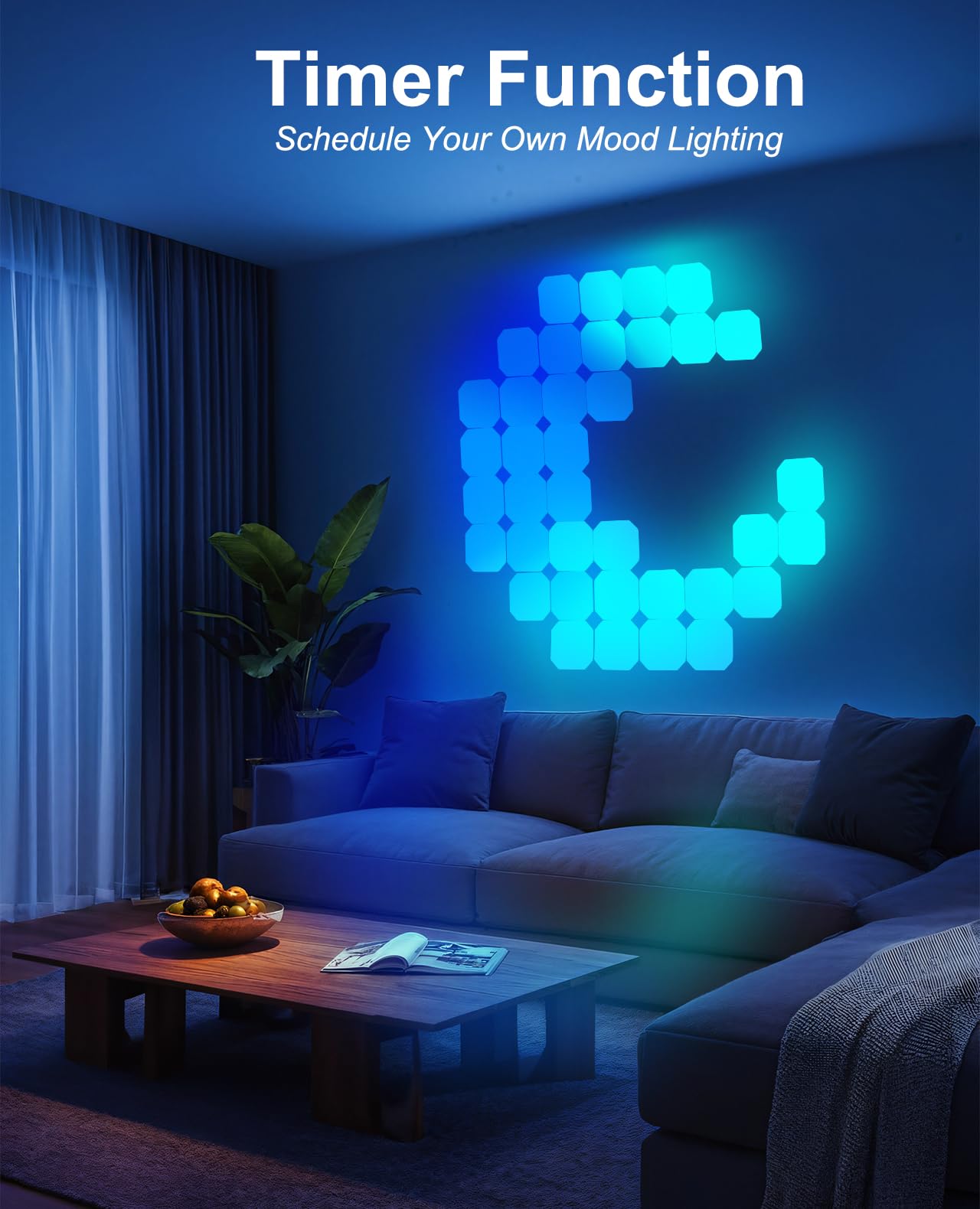 Hexagon LED Panel Wandleuchte, Smart RGBIC Gaming LED Wandpaneele Beleuchtung 12 DIY Quadrate Funktioniert mit Alexa und Google Assistant, Musik Sync App-Steuerung für Gaming Setup Wohnzimmer TV Deko