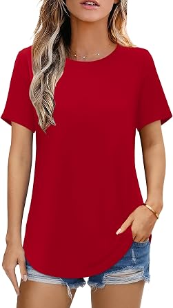 Elesomo Womens Shirts Casual Crew Neck Short/Long Sleeve Tunic Tops