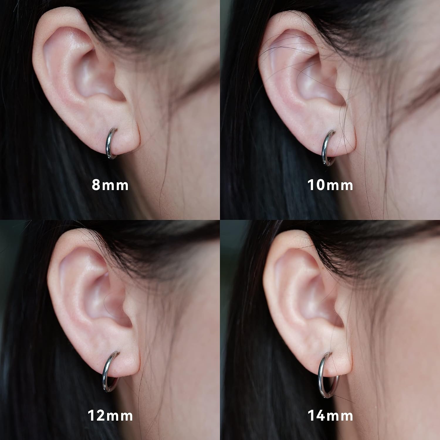 Limerencia 3 pairs Hypoallergenic Pure Titanium Pairs Small Huggie Hoop Earrings 8 mm 10 mm 12 mm