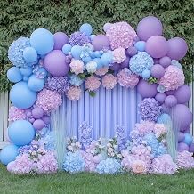 Double Stuffed Pastel Blue Purple Balloon Garland Lilac Purple Baby Blue Balloons Different Sizes 18/12/5 Inch Latex Balloons Arch Kit For Gender Reveal Birthday Baby Shower Party Decorations