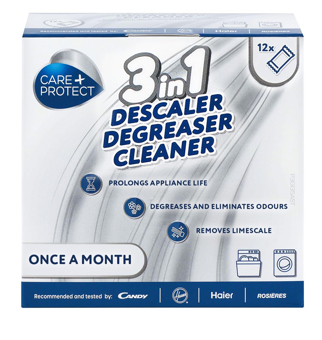 CARE + PROTECT 3 in 1, antical, desengrasante y desinfectante, para lavavajillas y lavadora, universal, original, profesional, en polvo, 24 sobres.