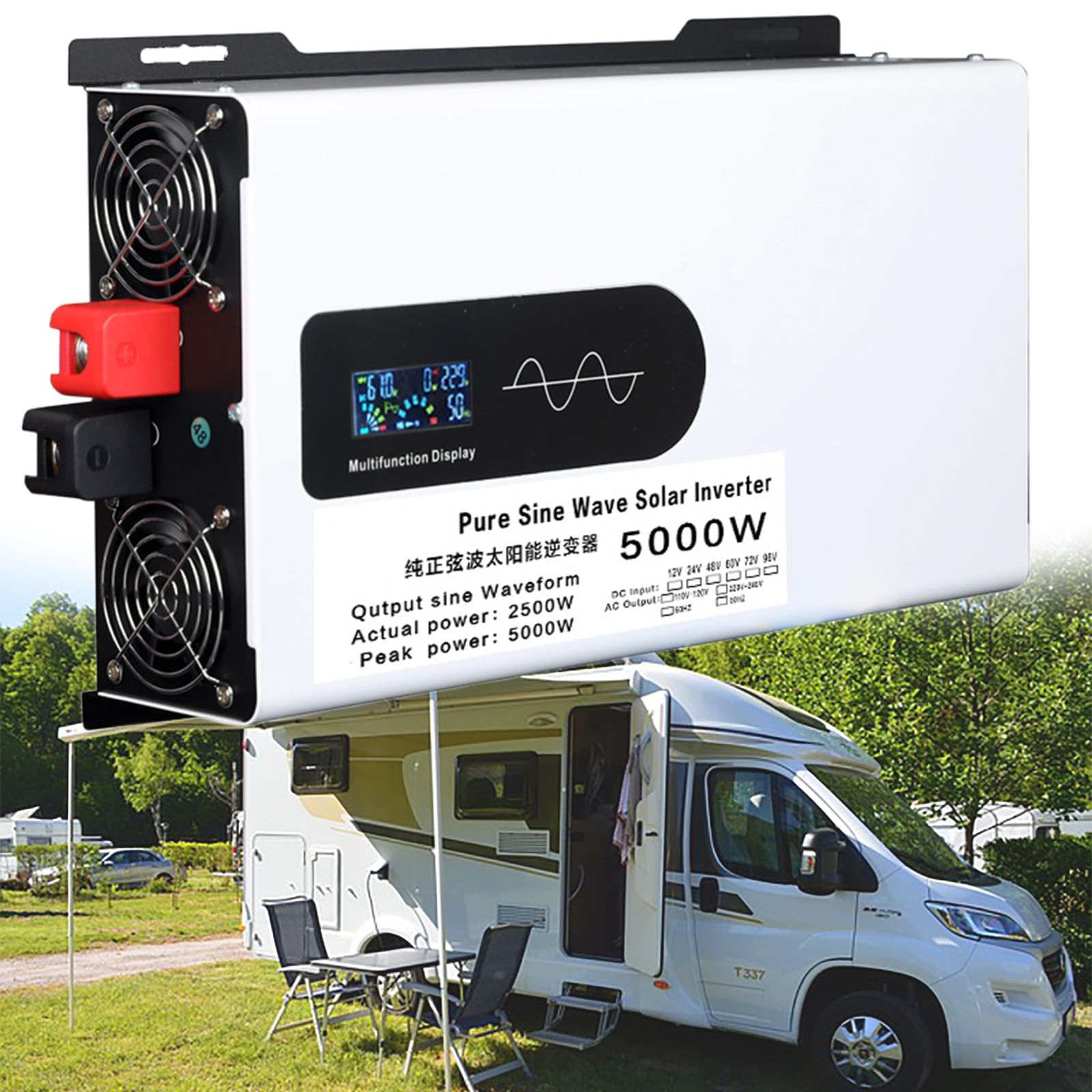 Chargeur D'onduleur à Onde Sinusoïdale Pure 5000 W, Convertisseur D'onduleur CC à CA, Convertisseur D'énergie Solaire, pour Camion, Maison, Véhicules,24V-220V