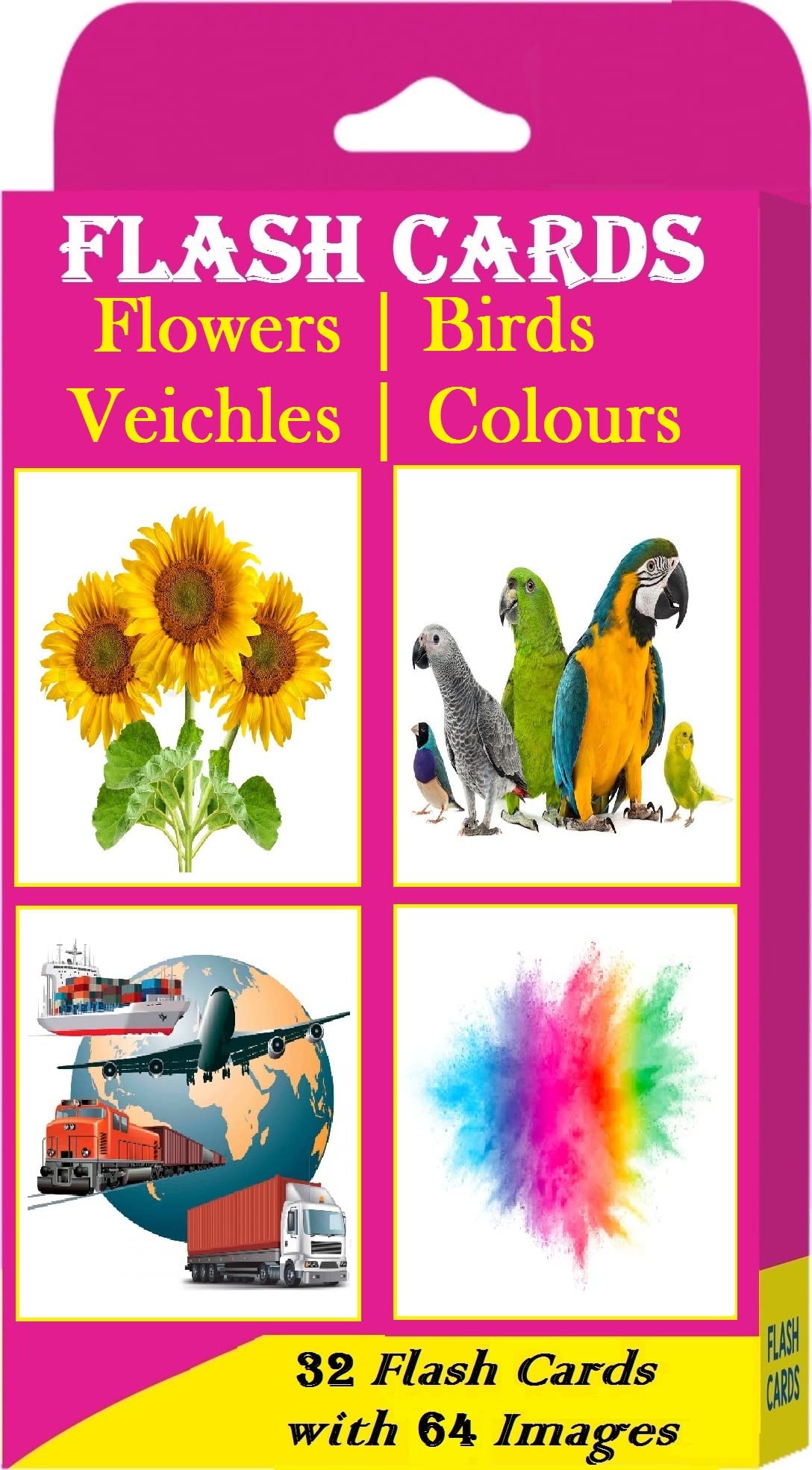 Flash Cards for Kids - 32 Cards & 64 Images | Children Early Learning Flash Cards of Flowers, Vehicles, Colours & Birds (B08TVTN9DH) Amazon Price History, Amazon Price Tracker