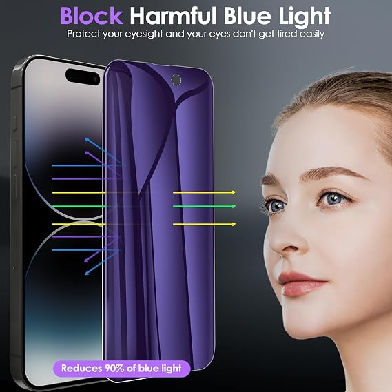 [3 Pack for iPhone 15 Pro Privacy Screen Protector (NOT Glass), [Anti-Spy][Anti Blue Light] Soft Hydrogel Film Screen Protector for iPhone 15 Pro/iPhone 15 - Purple