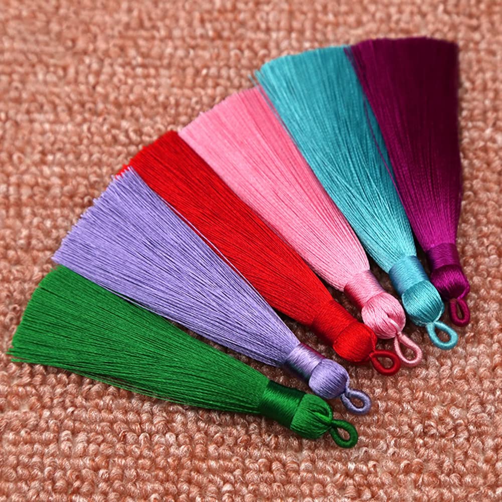 SHTGOI Pack of 10 8 cm Tassels Handmade Tassel Pendant Fringe with Ice Silky Cord Loops Floss Bookmark Tassels Tassel for Jewellery Souvenir DIY Clothing Craft Accessories Purple - Image 3