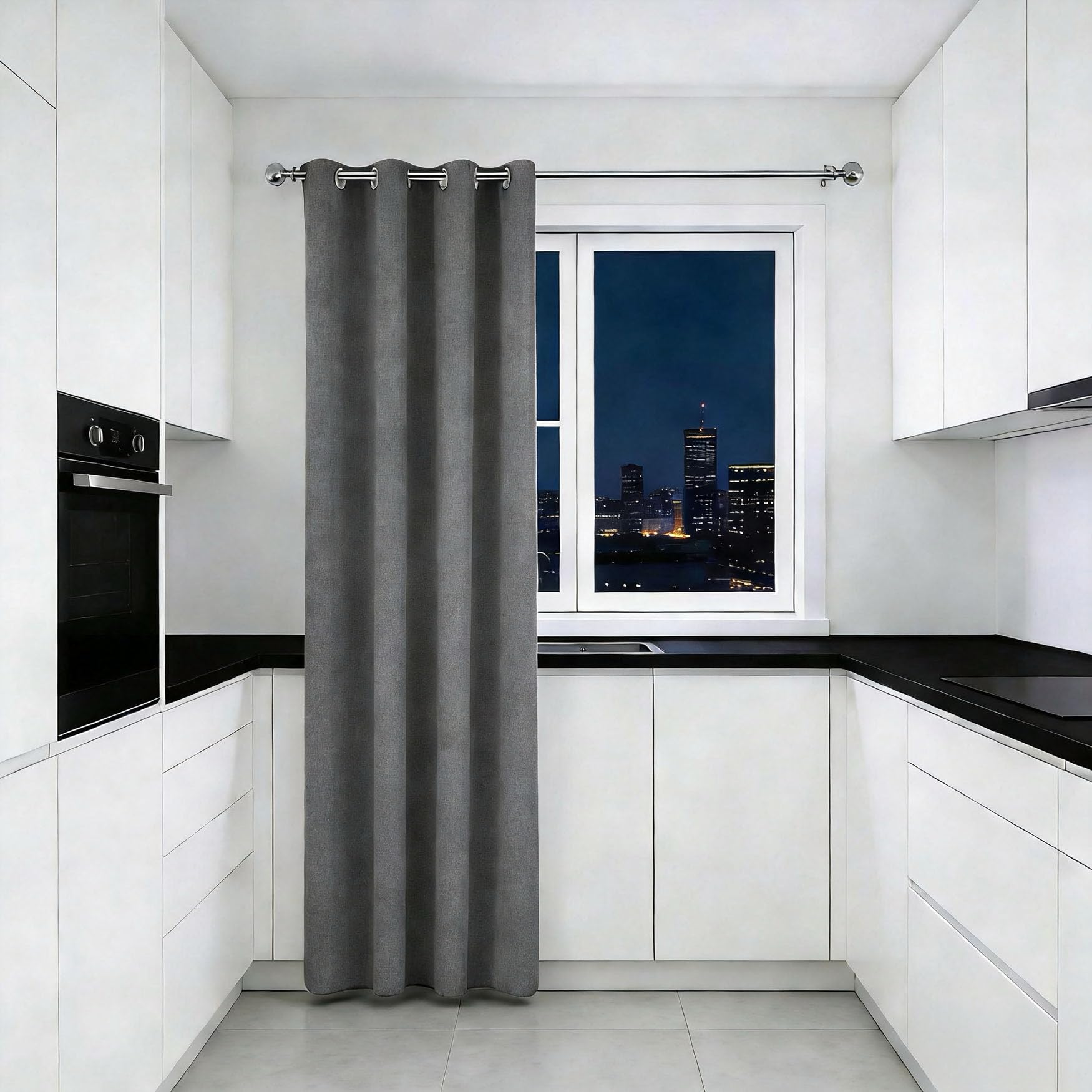Rideau occultant gris 60x260 cm à oeillets pour salon