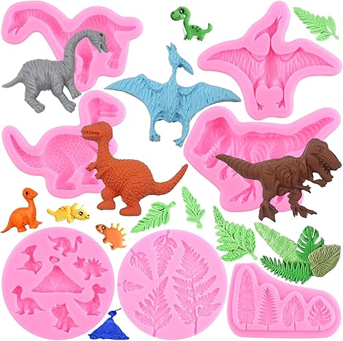 ZiXiang Moldes de silicona de dinosaurio, molde de hojas tropicales para fondant, molde de hojas de helecho, molde de caramelo para baby shower,
