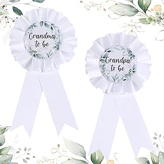 Diartpaint Sage Green Baby Shower Grandma Grandpa to Be Pins, Greenery Eucalyptus Leaf Tinplate Badge Pins New Grandparents Baby Shower Buttons, Sage Theme Gender Reveal Decor Supplies