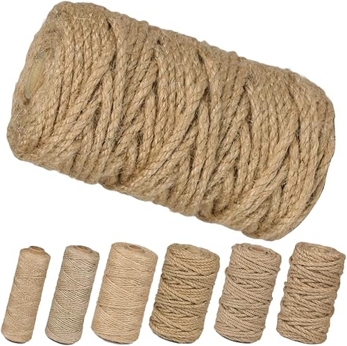 Miniatura 35 de PerkHomy - Cuerda de yute de 0.157 in de 120 pies de cuerda trenzada resistente y gruesa para rascador de gatos, poste rascador de árboles, 0.157 in