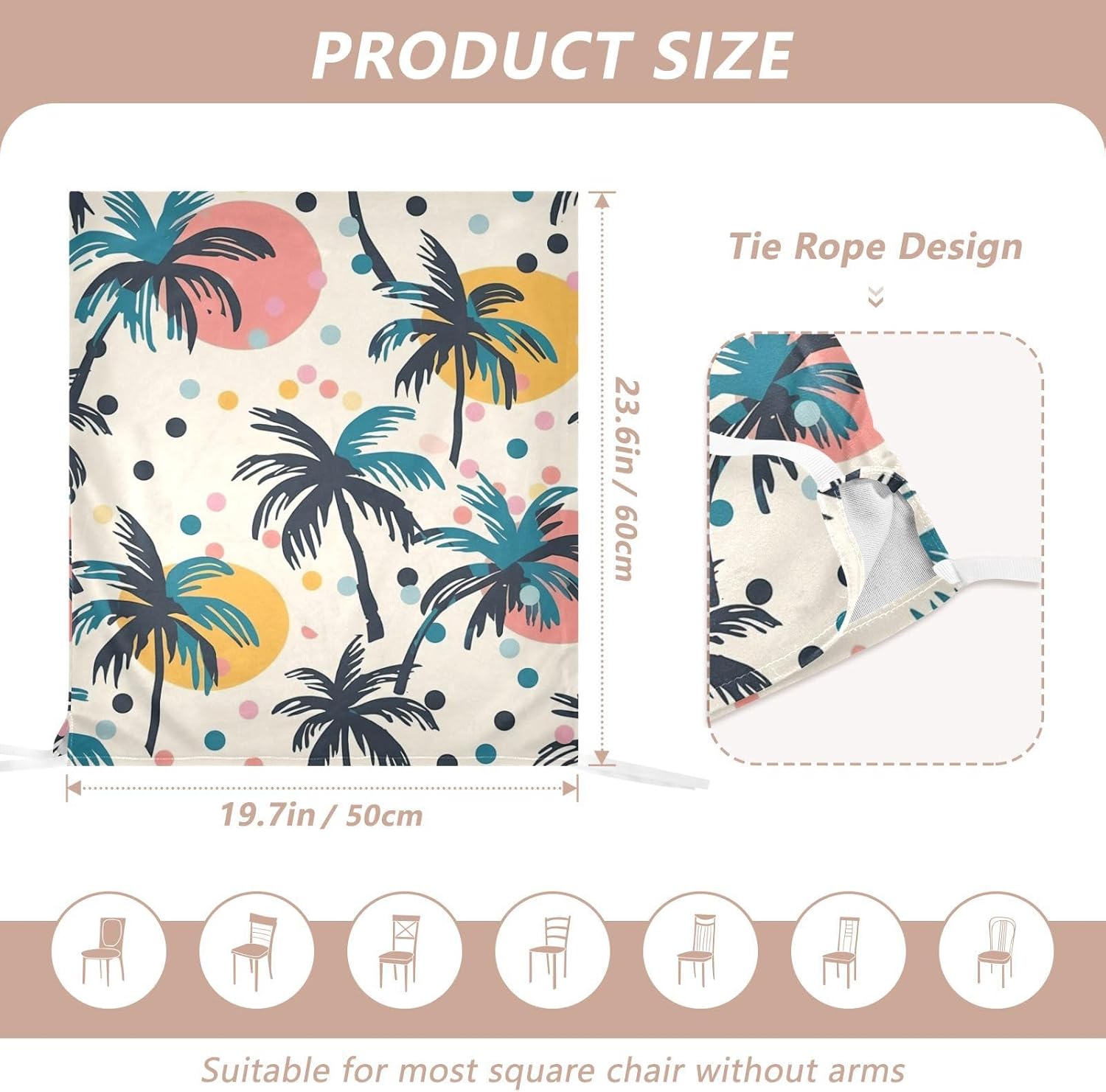 ALAZA Tropical Palm Tree and Polka Dots Chair Back Cover Set of 6, Washable Reusable Removable Chair Slipcovers Decorative Chair Cover for Home Kitchen Wedding Party