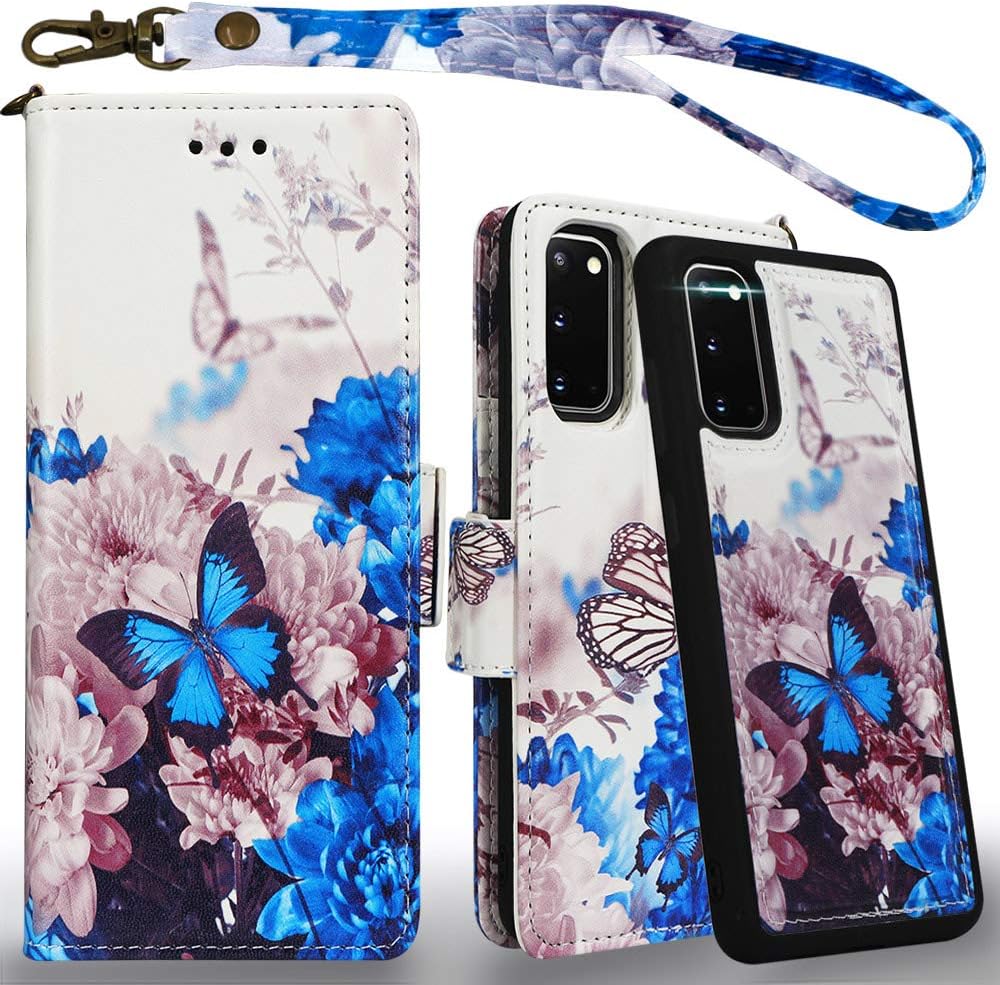 MEFON Galaxy S20 Detachable Wallet Case, Wireless Charging Compatible, Durable Slim, 2 in 1 Magnetic Detachable Flip Cover Leather Folio Phone Cases for Samsung Galaxy S20 5G 6.2" (Butterfly 1)
