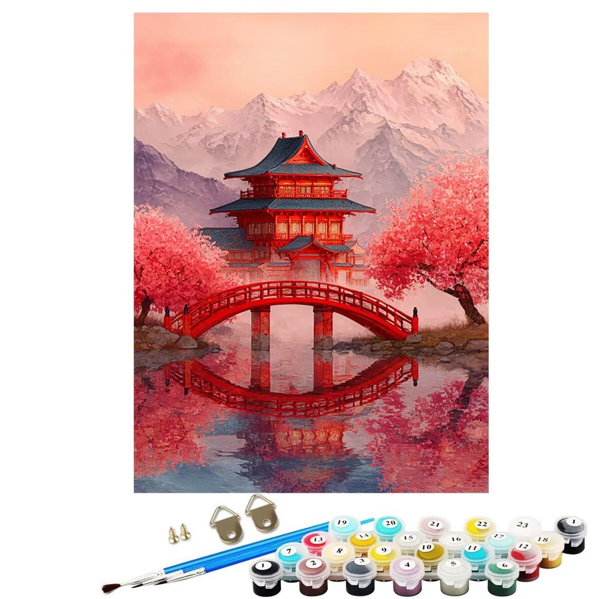 Landschaft Brücke Malen Nach Zahlen Erwachsene, Paint by Numbers Adult Anfänger Kreativ Set für, Heimwerk Malen Nach Zahlen Kinder, Pinsel und 36 Acrylfarbe Als, Deko Wohnzimmer 60 x 80 cm BJHWK557