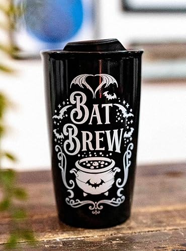 Miniatura 3 de Ebros Gift Gótico Wicca Sacred Bat Brew Magic Cauldron Taza de viaje de cerámica de doble pared con tapa 12oz Café Té Bebida Tazas Tazas Alquimia