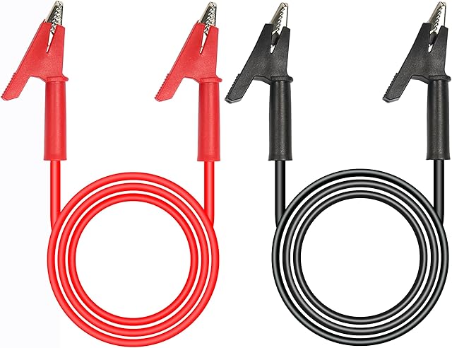 YACSEJAO Double Ended Alligator Clips, Test Jumper Wires Test Cable with Insulators Clips Test Copper Cable for Electrical Testing - Black & Red(1.07m/3.5ft)