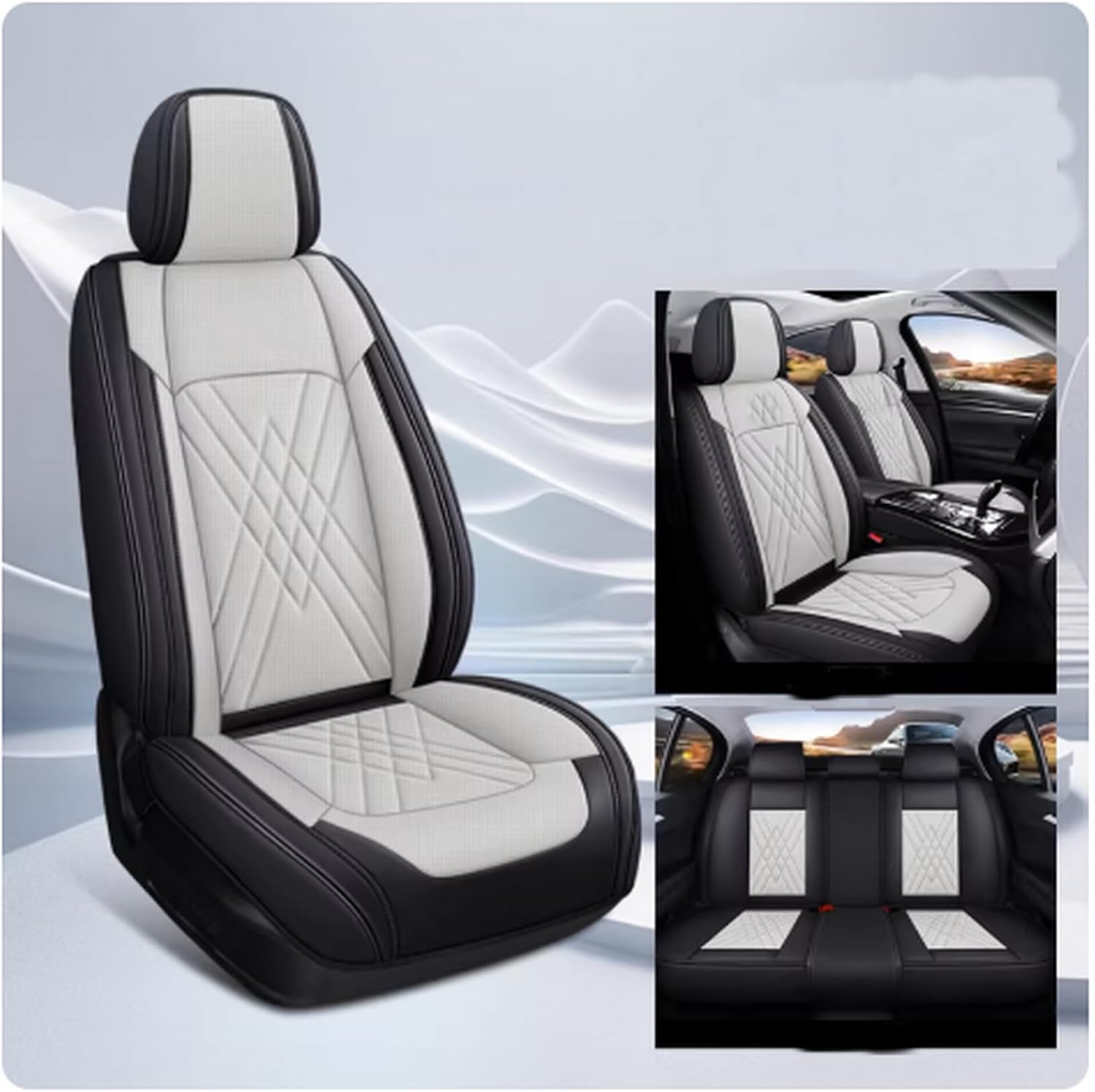 Custom Car Seat Covers Fit for Wrangler JL JK Rubicon Sahara Grand Cherokee L Cherokee Compass Renegade Gladiator Wagoneer Liberty Commander Grand Cherokee SRT (Black Beige)