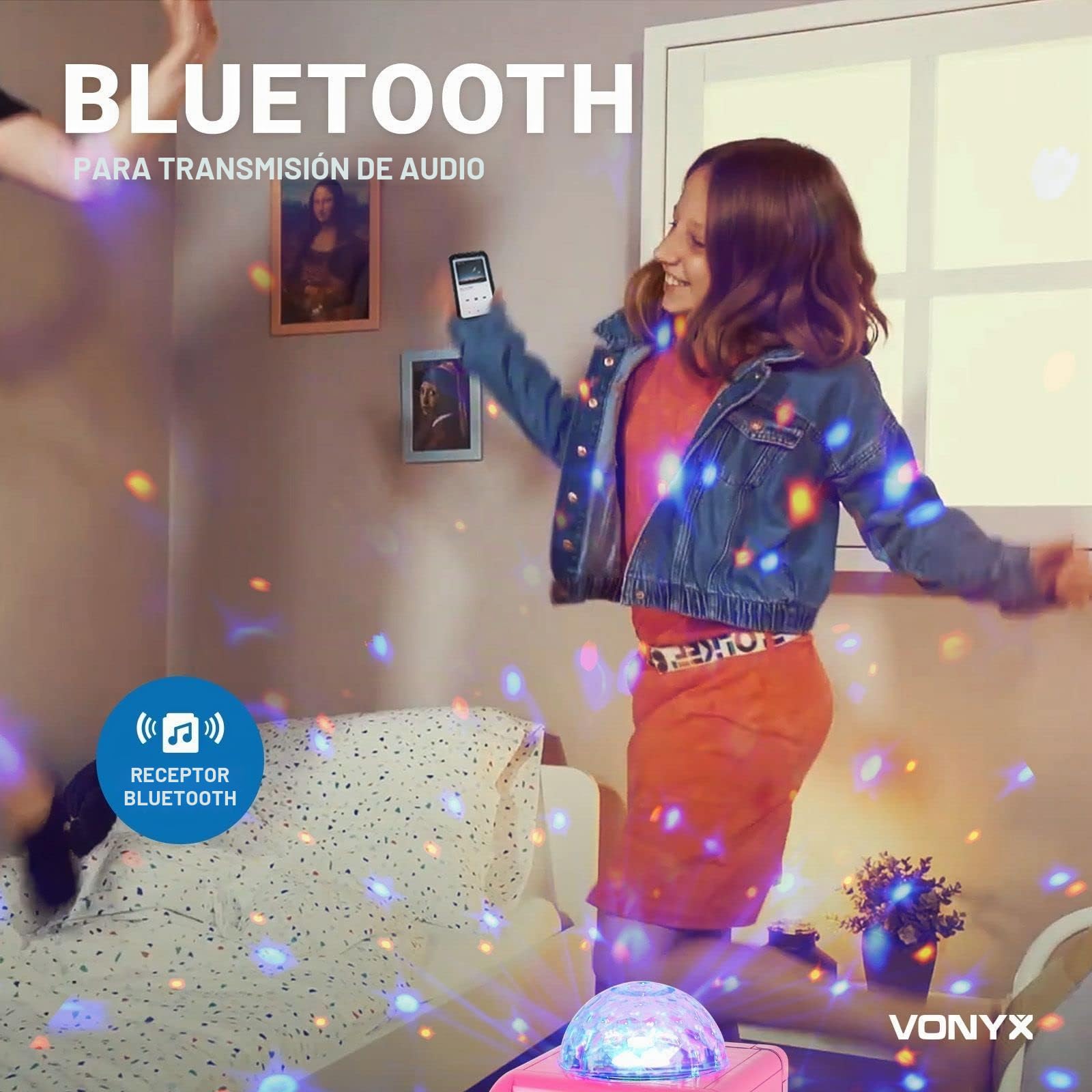Vonyx SBS50P Altavoz portátil Set de Karaoke para Fiesta con micrófono y Efecto Eco, Bluetooth, Bola de Discoteca con Efectos de Luces LED, Entrada Auxiliar - Rosa