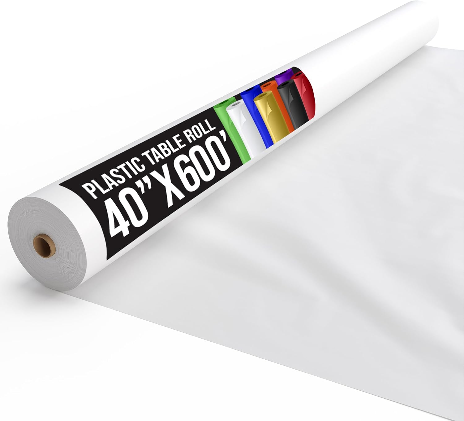 Exquisite White Plastic Table Cover Roll 40" X 600' Table Cloth Plastic Cover Roll - Premium Quality Thick 0.5 MIL Banquet Rolls - Disposable Tablecloth Rolls