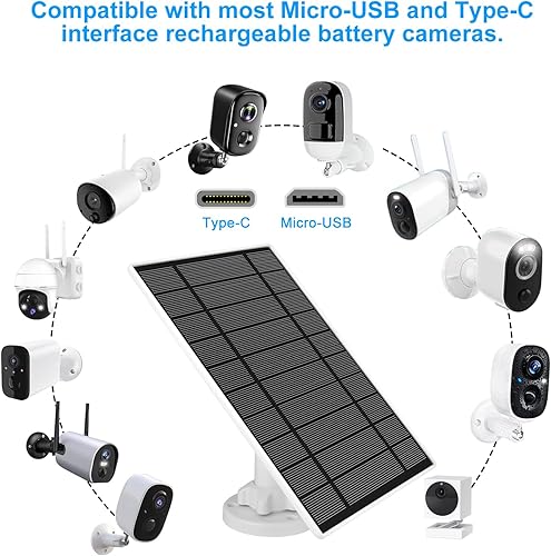 Miniatura 2 de Panel solar compatible con Wyze Battery Cam Pro, Cam Outdoor V1V2, 6W Micro USB o USB Type-C Port Panel solar para cámara de batería recargable