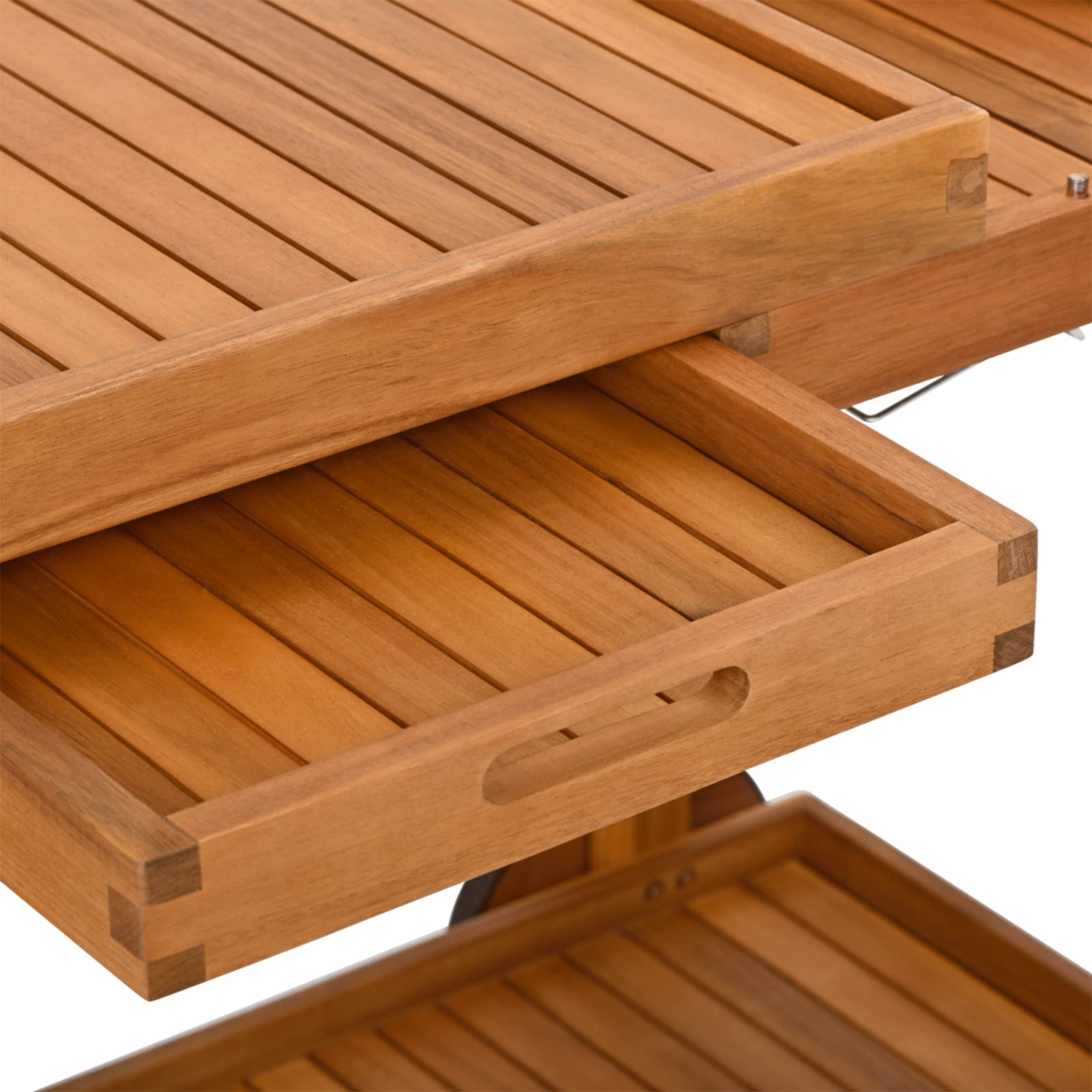 Outdoor Grill Trolley, Servierwagen für Garten, BBQ Beistelltisch, Tisch für Grill mit 2 Tabletts – 100 x 80 x 59 cm, Akazienholz