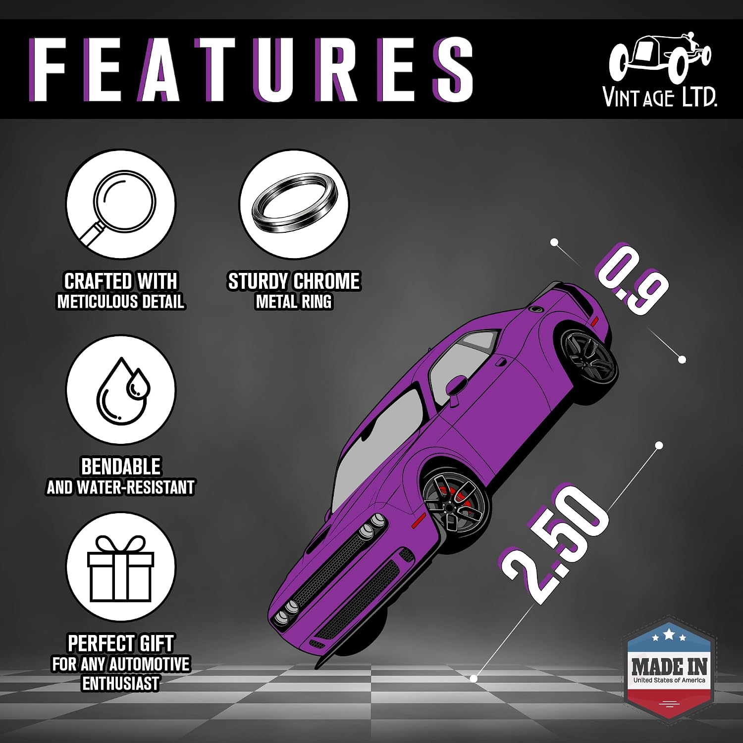 Vintage Ltd. Keychain Inspired by Dodge Challenger– Soft Durable Key Fob Accessory – Gift for Dodge Fans (Plum Crazy Purple)