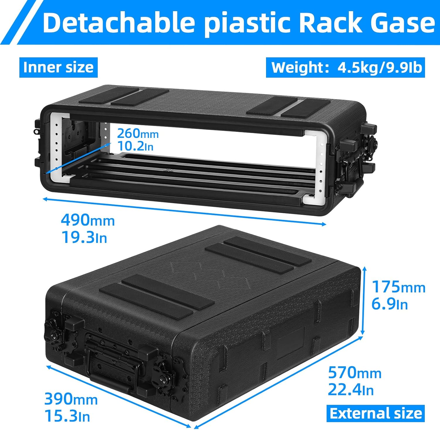 2u rack case shallow 12" depth, 19" rackmount flight cases easy installation portable carry watertight dust proof 2 space shockproof mount racks with microphone compartments space saving 2u rack case 12" deep