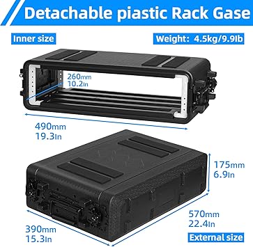 2U Rack Case Shallow 12 Depth, 19 Rackmount Flight Cases Easy Installation Portable Carry Watertight Dust Proof 2 Space Shockproof Mount Racks with Microphone Compartments Space Saving