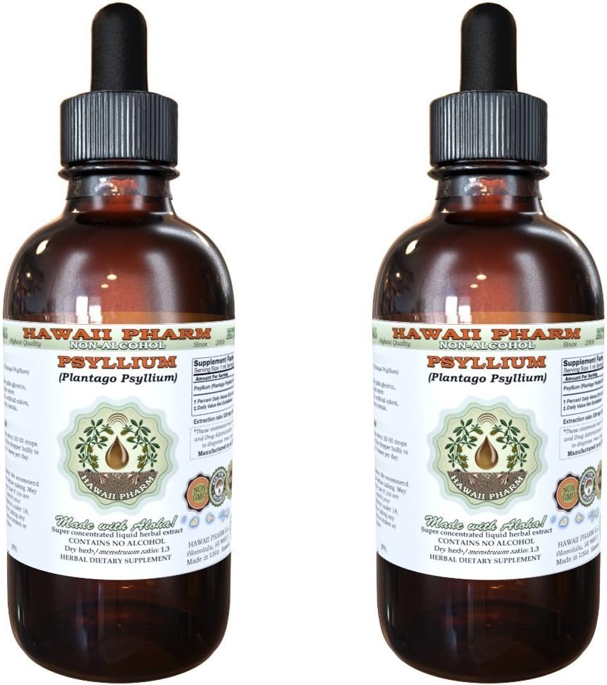 Psyllium Alcohol-Free Liquid Extract, Psyllium (Plantago Psyllium) Dried Husk Glycerite Natural Herbal Supplement, Hawaii Pharm, USA 2x2 fl.oz