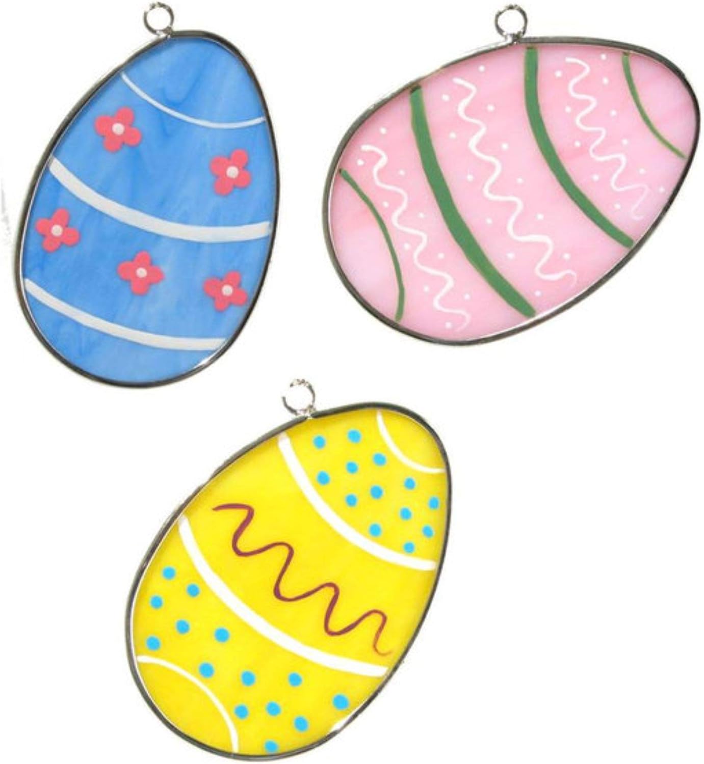 Stained Glass Easter Eggs with Painted Decorations Set of