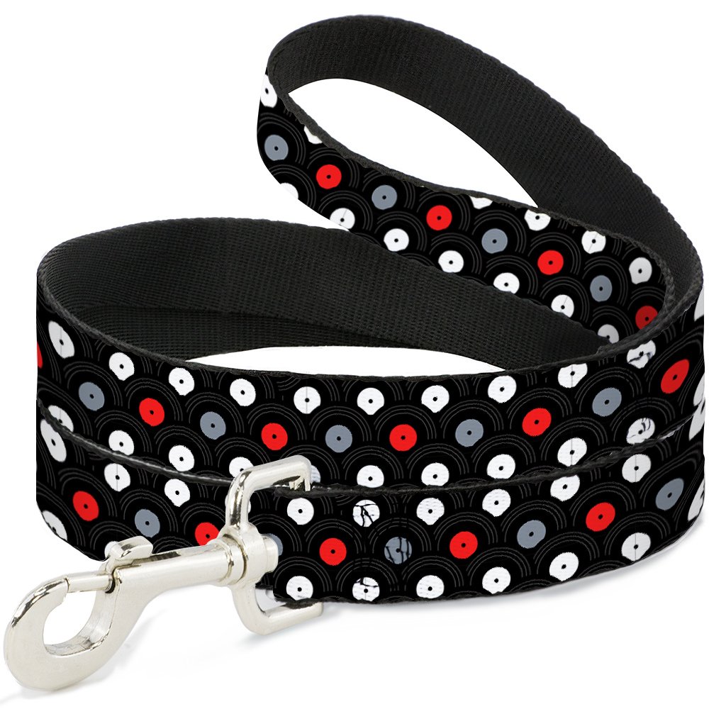 Laisse pour chien Buckle Down 4' x 2,5 cm disques vinyles Noir Gris