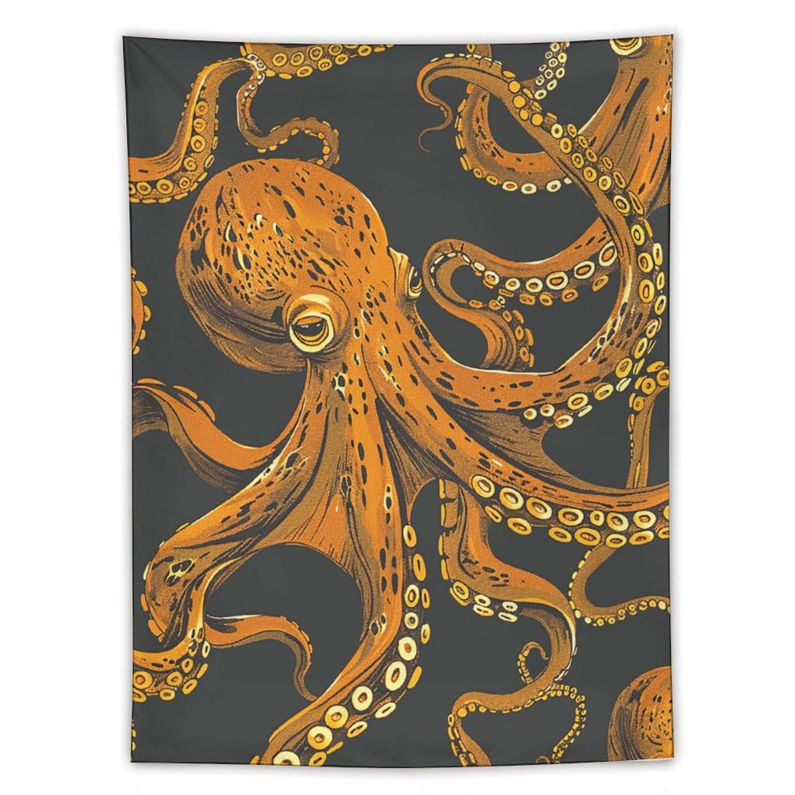 Tapisserie pieuvre orange 152x203 cm déco murale verticale drapée - 8