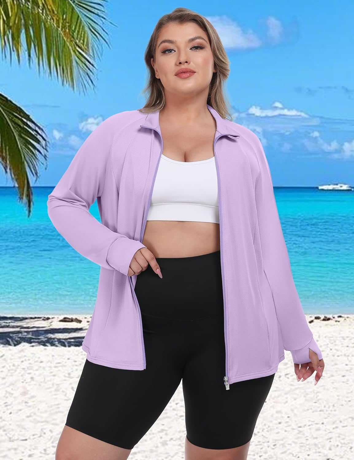 FOREYOND Womens Plus Size UPF 50+ Sun Protection Jacket Lightweight Zip Up Hoodie Cooling Long Sleeve Sun Shirts Workout