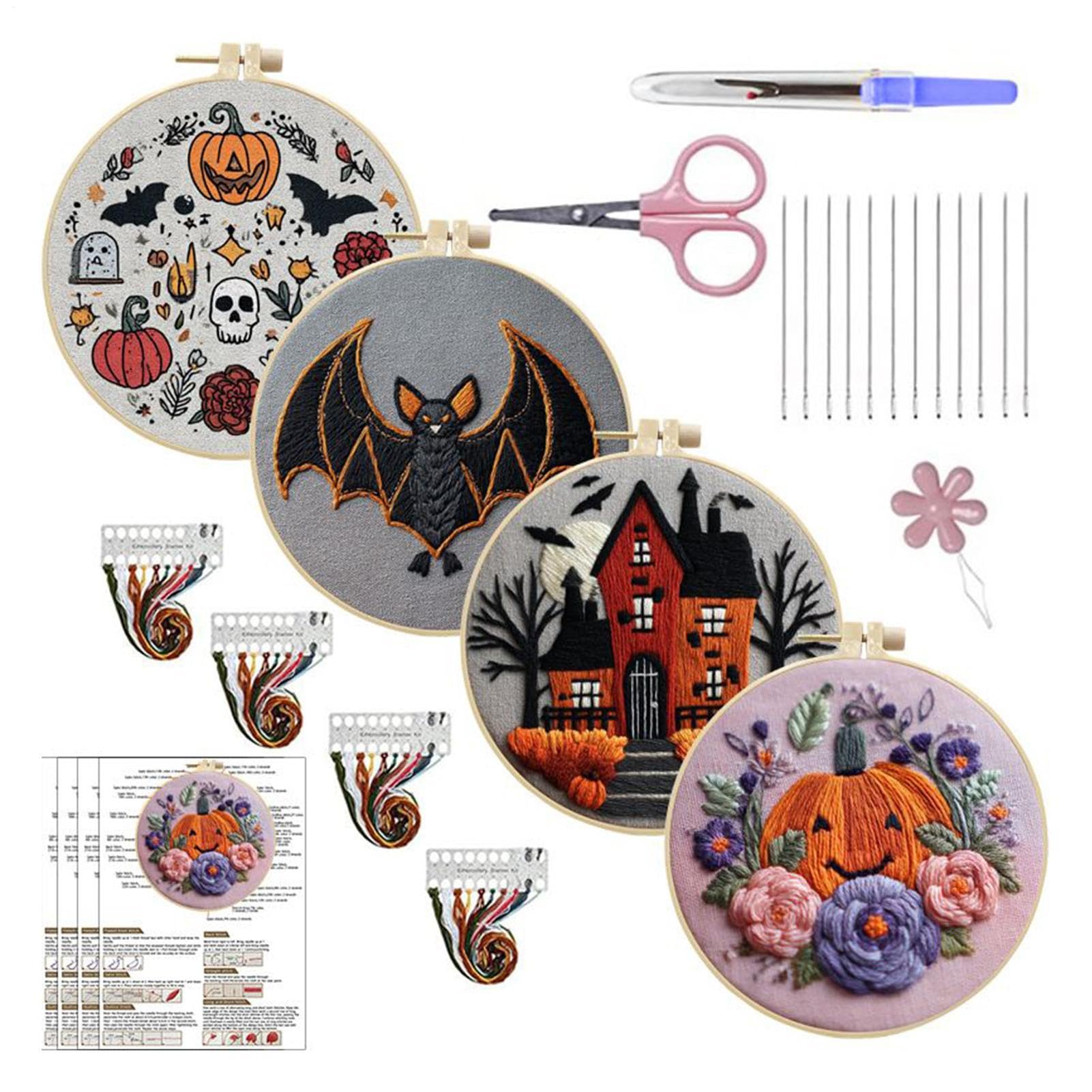 Set da ricamo per Halloween, per principianti, set da ricamo gotico per Halloween, con motivo a castello, set da cucito con istruzioni per la famiglia, figlie, marito, moglie, fidanzate, ragazze