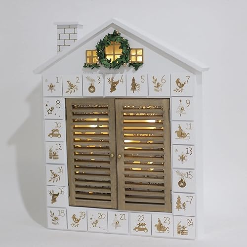 Miniatura 4 de Calendario de Adviento de madera para Navidad, casa con persianas, estilo LED, bosque de renos, regalos de Navidad para adultos