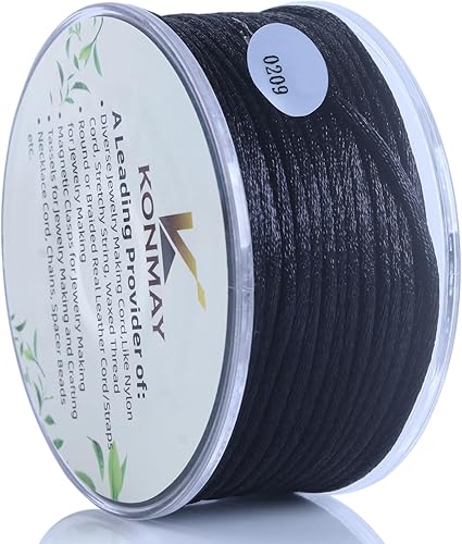 Miniatura 8 de KONMAY Cuerda de nailon negro de 0.031 in con estuche para pulseras, cordón de satén de nailon trenzado de 130 yardas para fabricación de joyas,