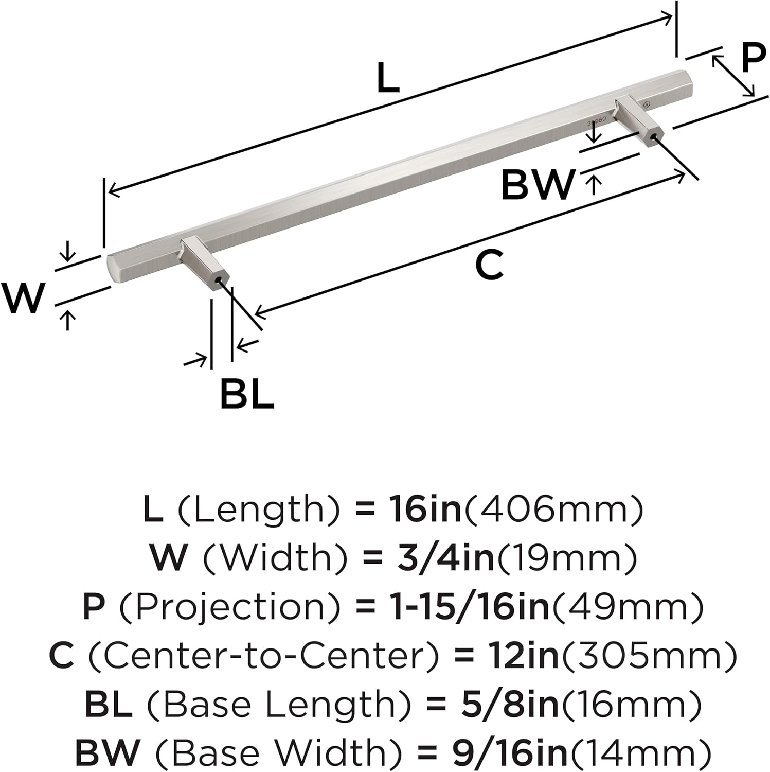 Amerock Caliber 12 inch (305mm) Center-to-Center Satin Nickel Appliance Pull, BP36960G10