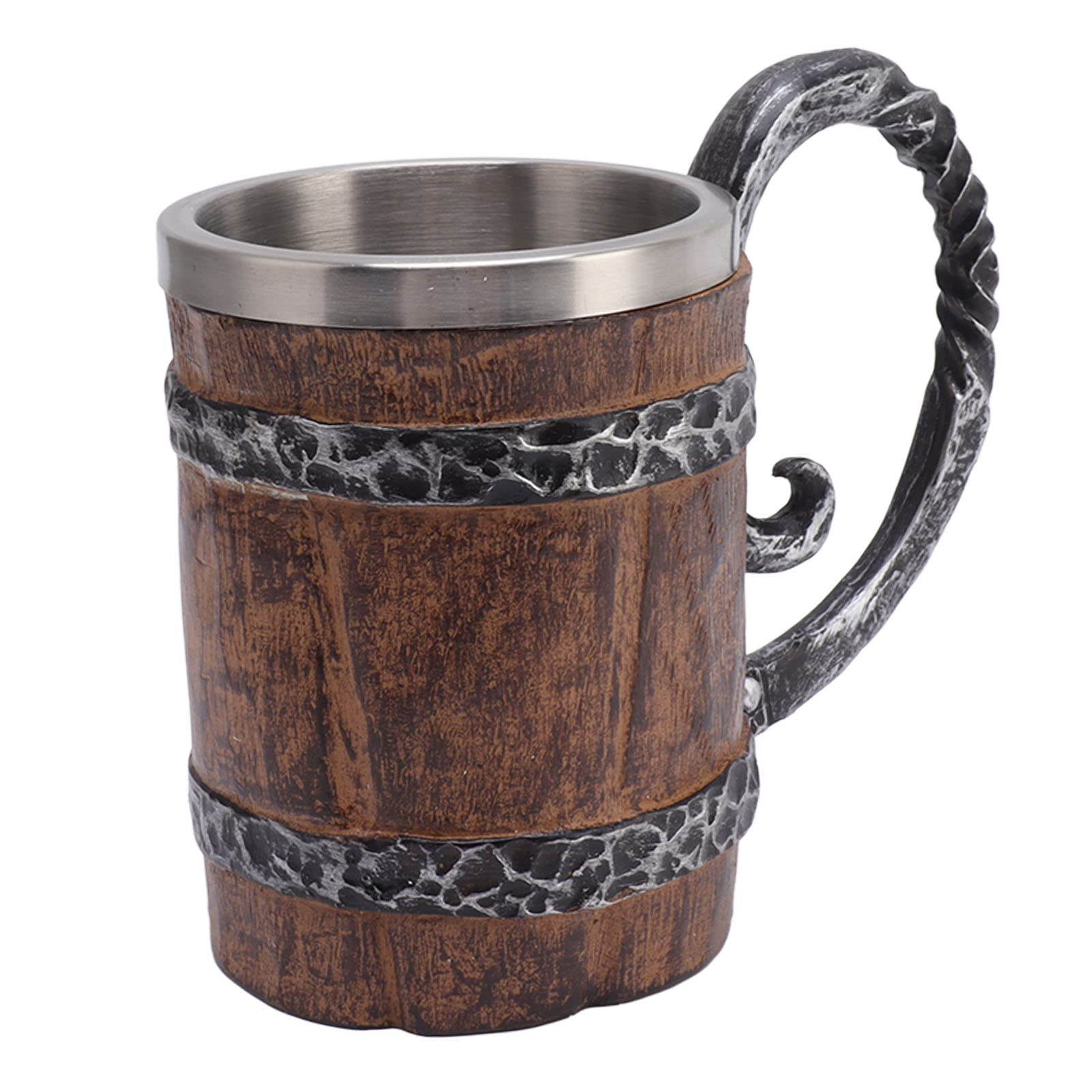 Srliya Chope à Bière Viking en Résine de Style Médiéval, Chope en Bois pour Bar, Restaurant, Décoration D'intérieur, Acier Inoxydable 304, Double Paroi pour Boissons Chaudes et Froides, 4,9 X 3,7