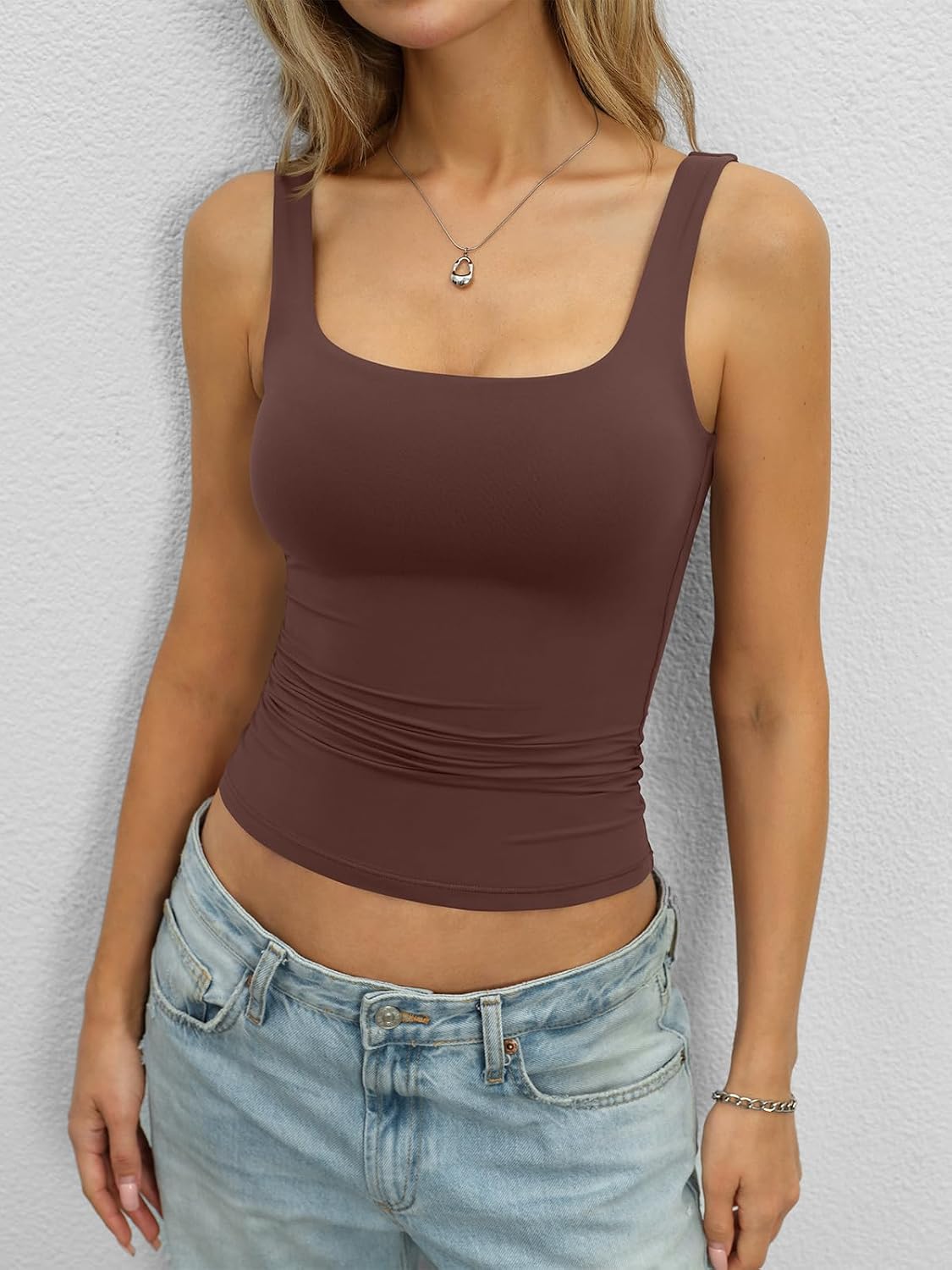 EasyGala Womens Padded Double Lined Tank Tops Square Neck Built in Bra Tops image 2