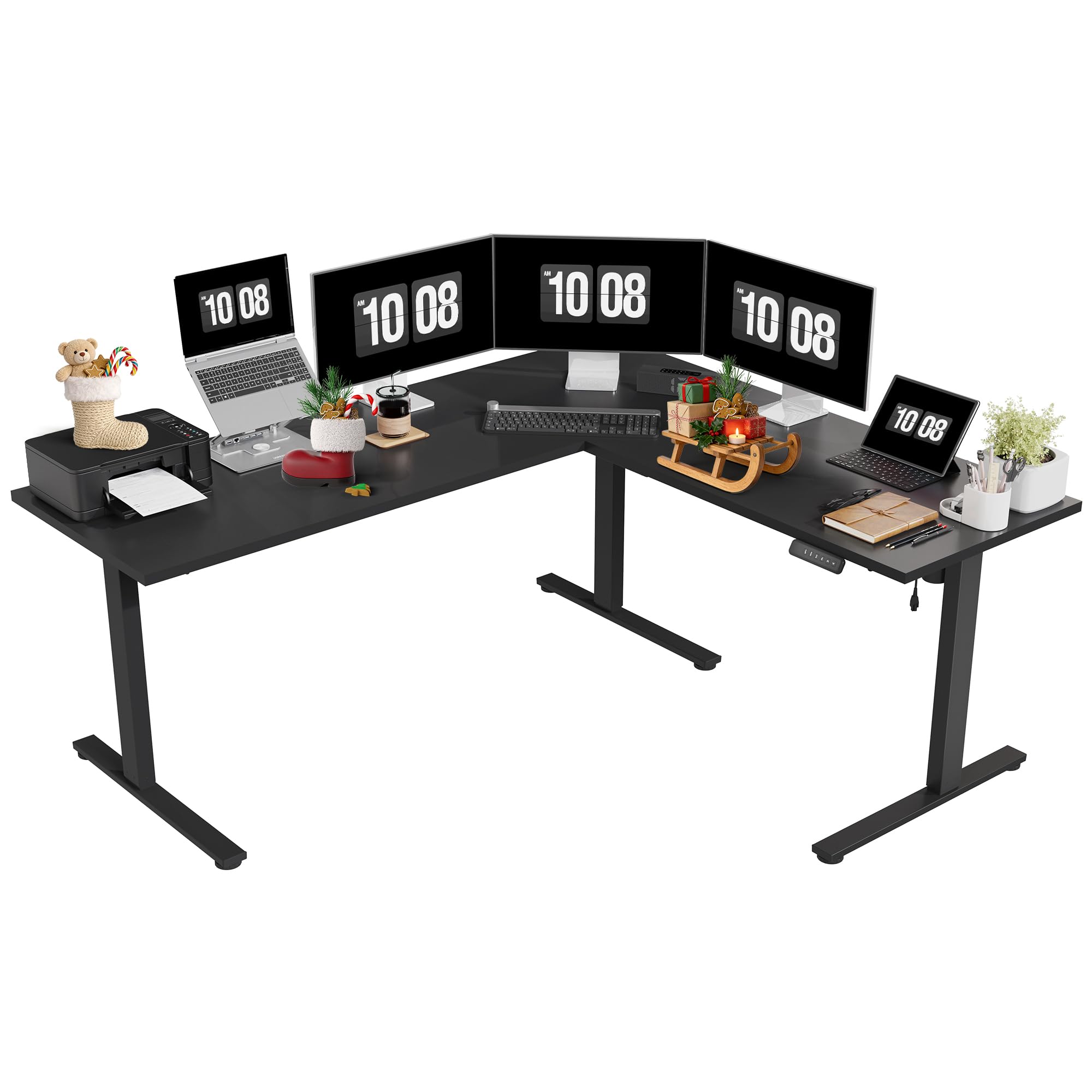 Electric Corner L-Shaped 71 x 63 in Standing Desk, Memory Height Adjustment, Black Top Black Frame