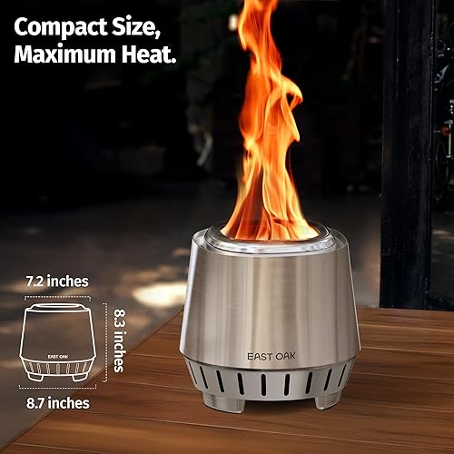 Miniatura 7 de East Oak Fuoco - Chimenea de mesa sin humo  Cenicero 3 en 1  Chimenea portátil de madera y pellets  Acero inoxidable  Quemado 120% más eficiente