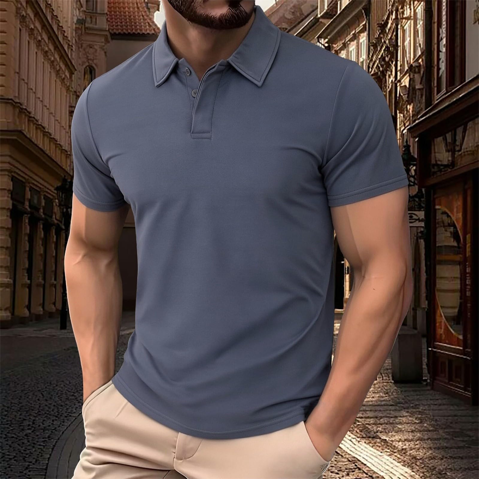 Polo Chemise Homme Lin Manches Courtes Ete Décontracté Tee Shirt Style Vacances à Cuba avec Bouton Chemise Col V Hommes Uni Chemisette de Vacances et Plage Fitness Tshirt