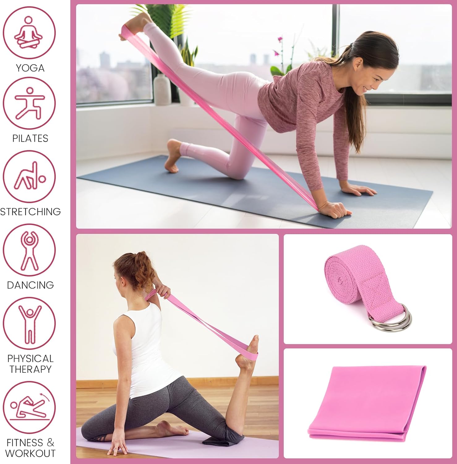 Foldable Yoga Mat and Blocks Set for Women with 2 Pack Yoga Blocks and Strap,Thin Non Slip Pilates Mat with Bag, Home Workout Equipment Essentials Starter Kit for Beginners Full Body Toning